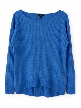 NWT J. Crew 100% Linen Cable Knit Blue Preppy Sweater